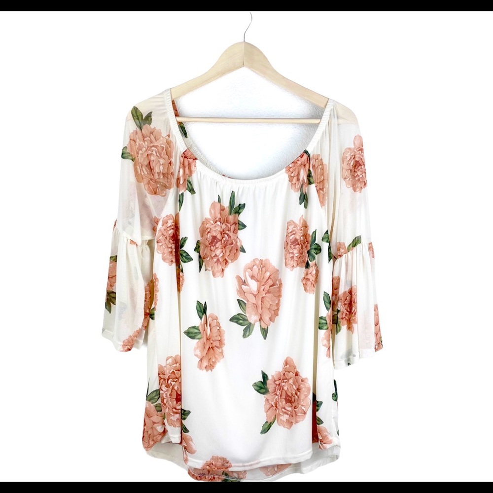 Ashley Blue Women’s Floral Tunic Top Ivory 1X